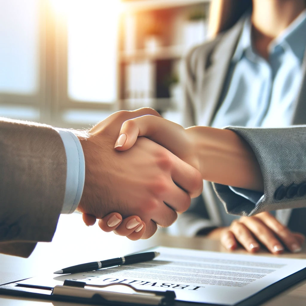 Handshake between real estate agent and client during escrow closing